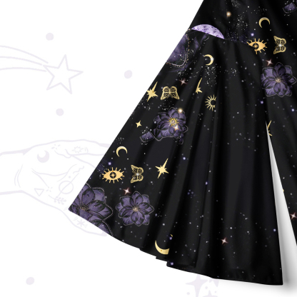 Purplehecate Starlit Cats & Butterflies Bell Sleeve Dress