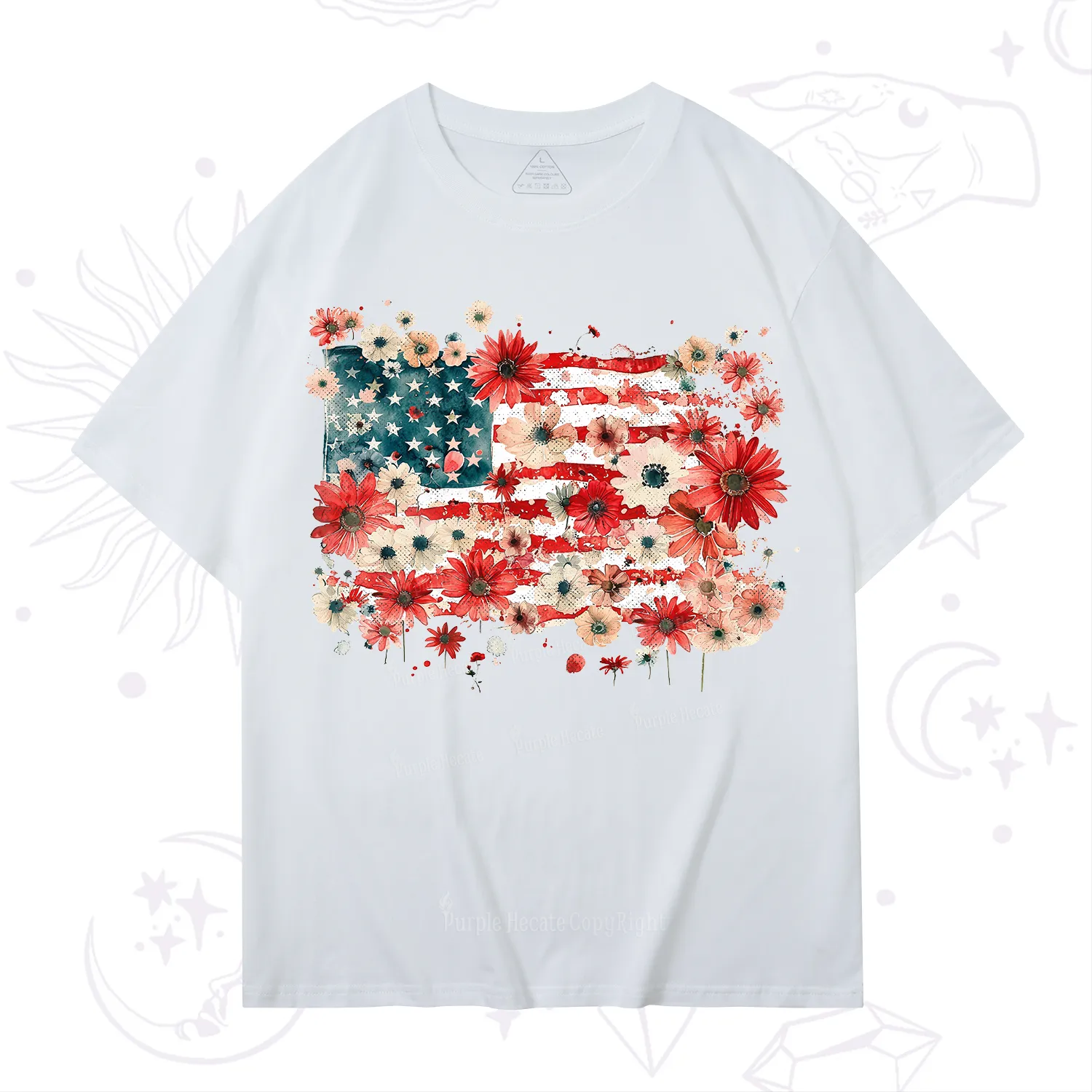 Purplehecate Floral American Flag T-Shirt
