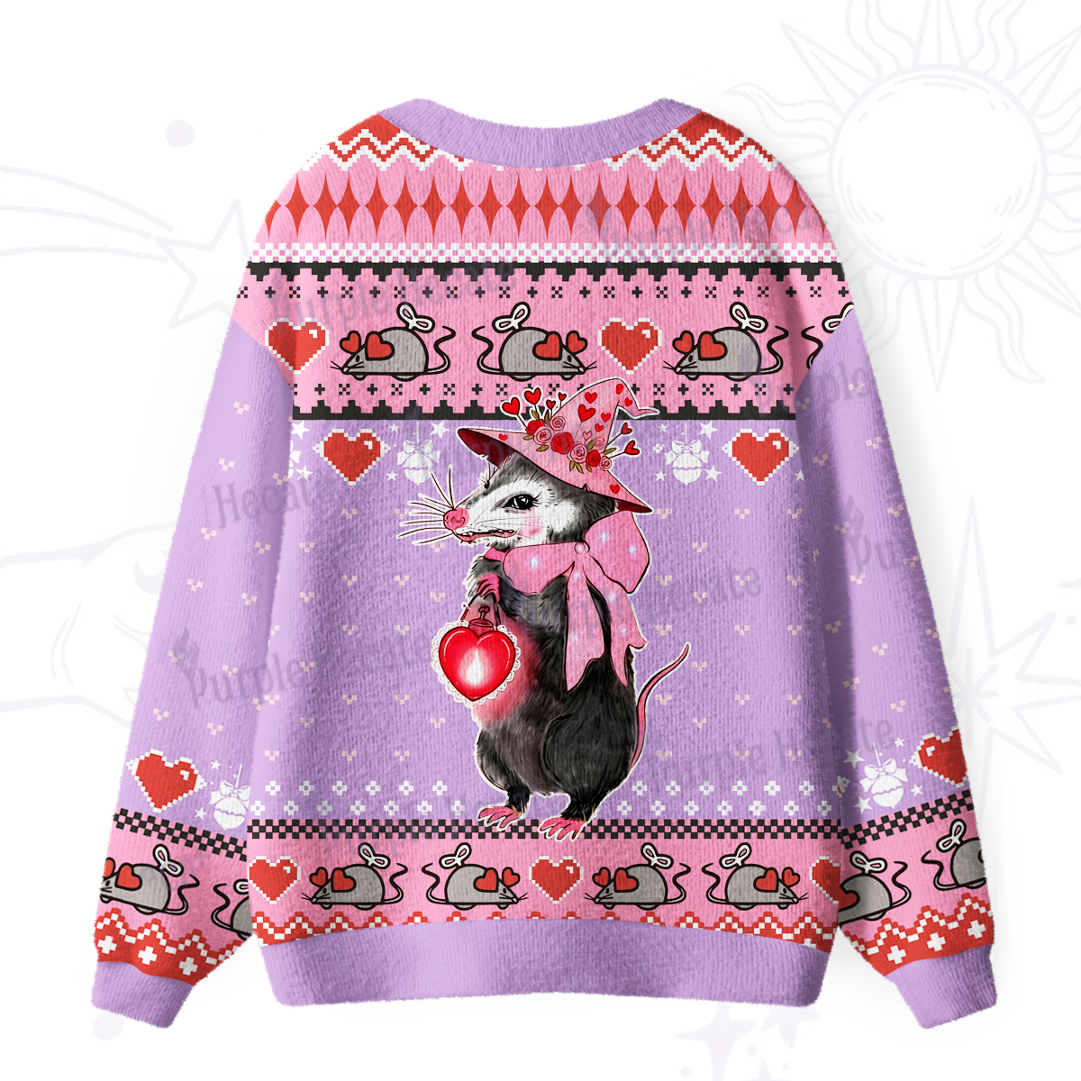 Purplehecate Funny Love Opossum Ugly Cardigan Sweaters