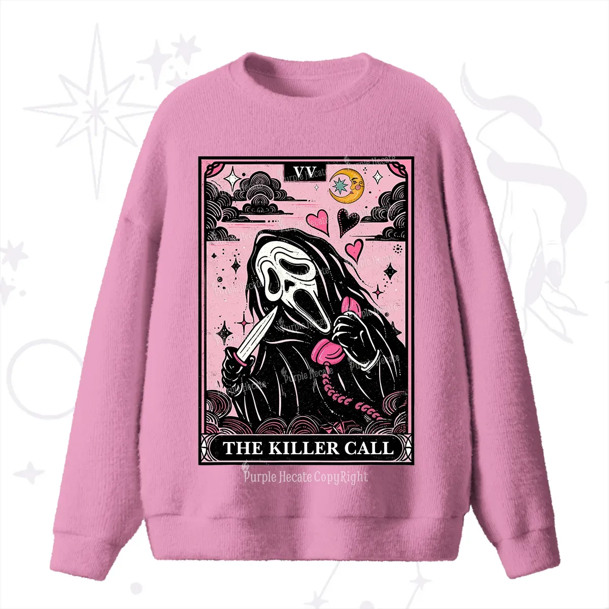 Purplehecate The Killer Call Tarot Card Fuzzy Ugly Sweater