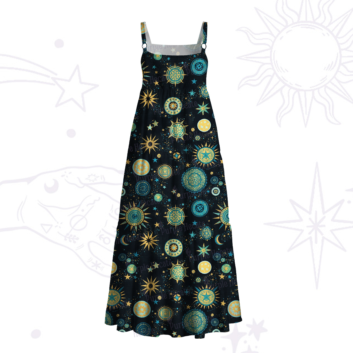 Purplehecate Starry Night Wide Straps Maxi Dress