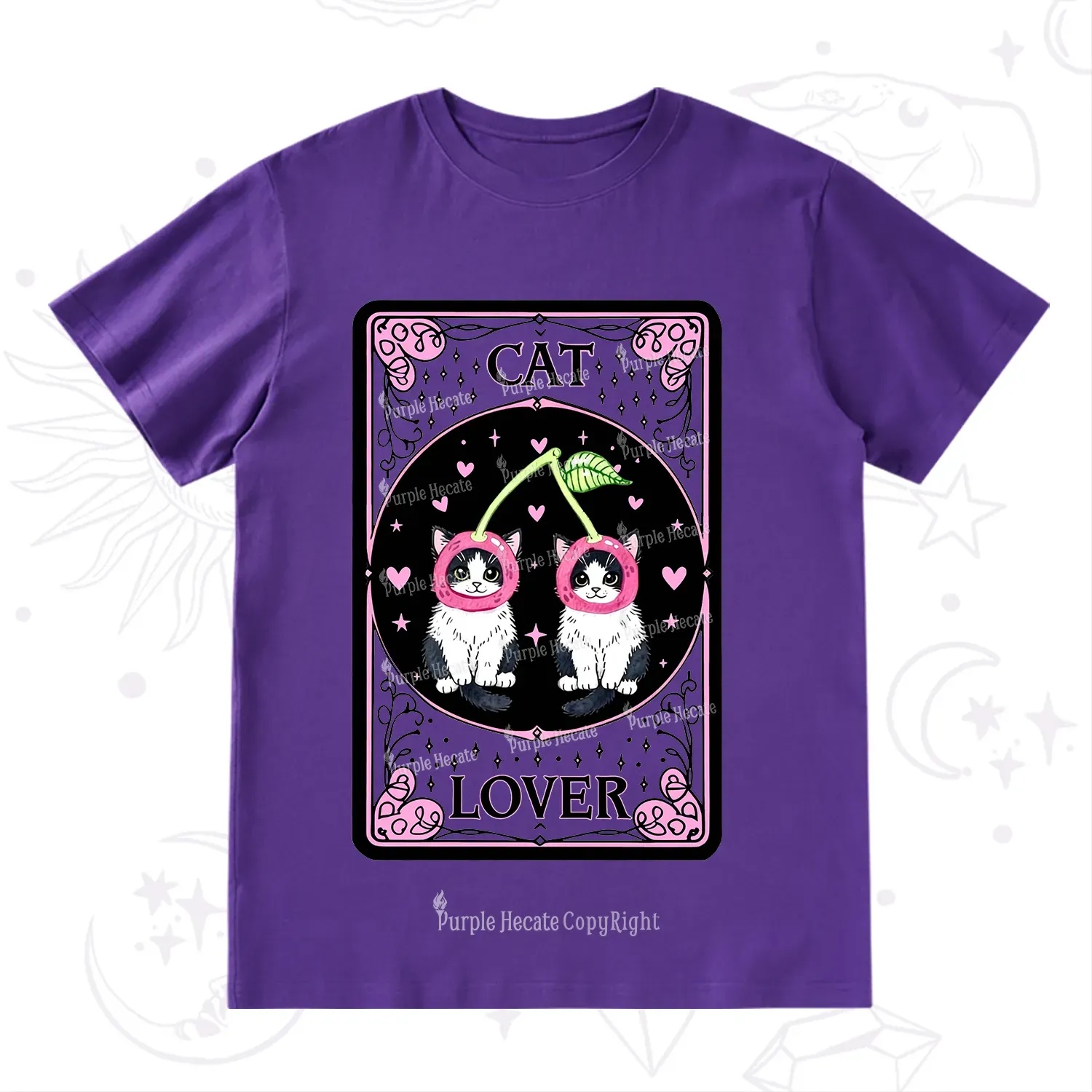 Purplehecate The Lovers Cherry Cat Tarot T-Shirt