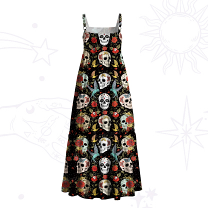Purplehecate Skull Floral Wide Straps Maxi Dress