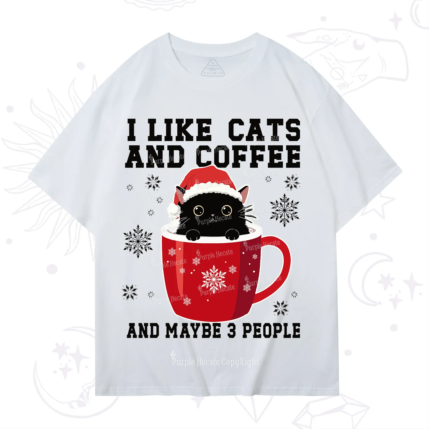 Purplehecate I like Cats And Coffee Christmas T-Shirt