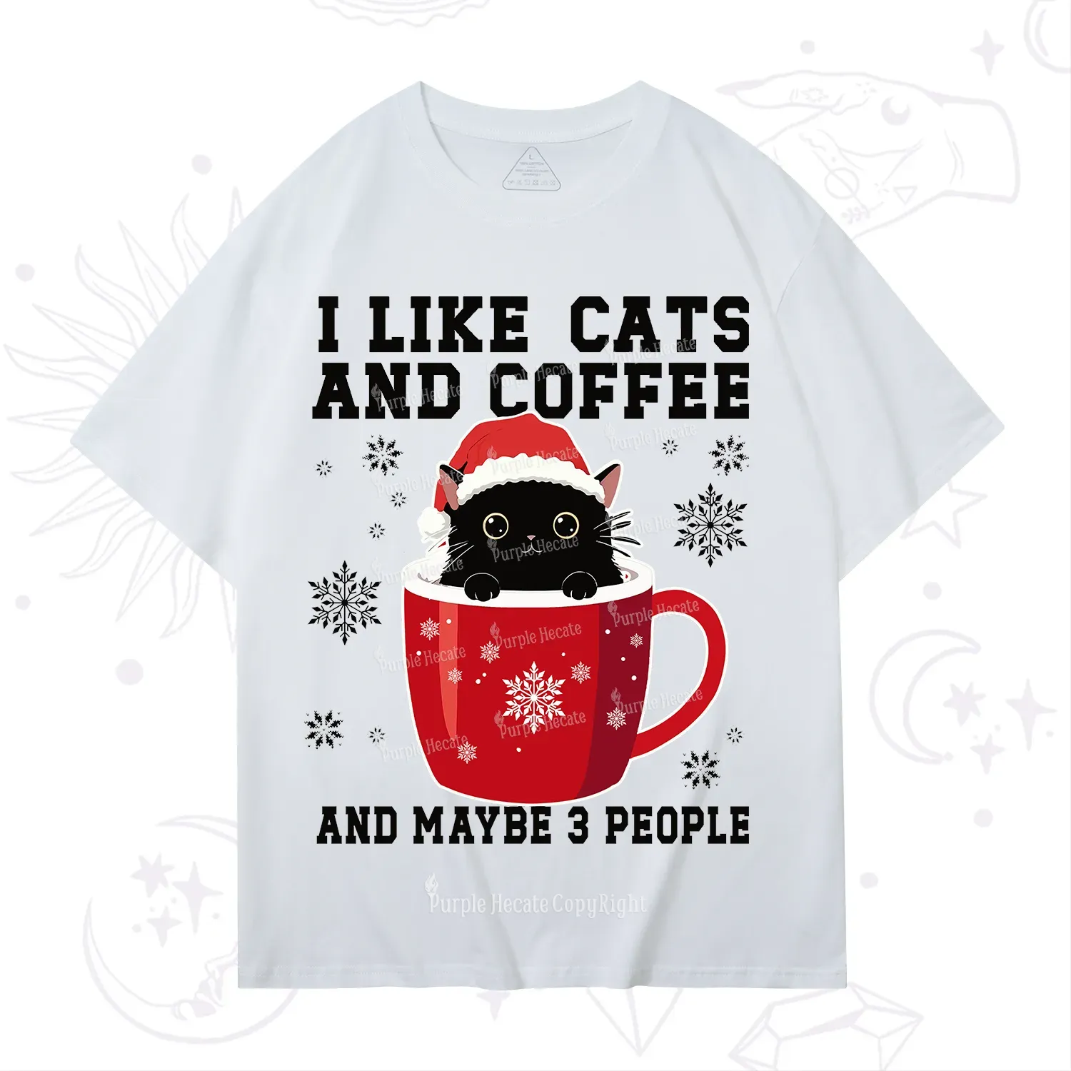 Purplehecate I like Cats And Coffee Christmas T-Shirt