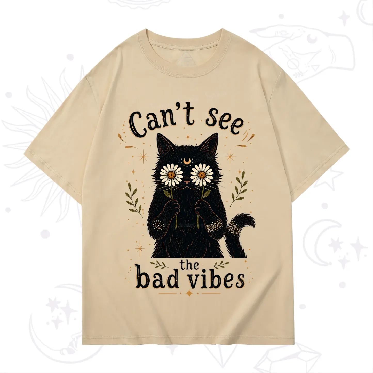 Purplehecate Can't See the Bad Vibes Black Cat T-Shirt