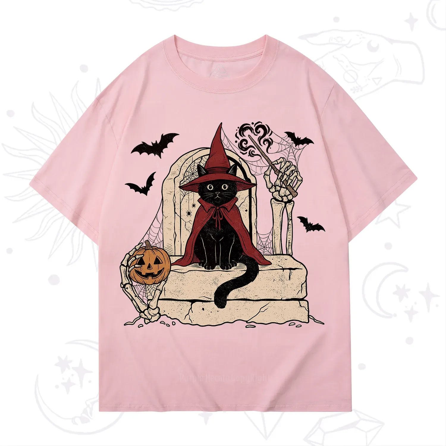 Purplehecate Wizard Black Cat on the Tombstone Halloween T-Shirt