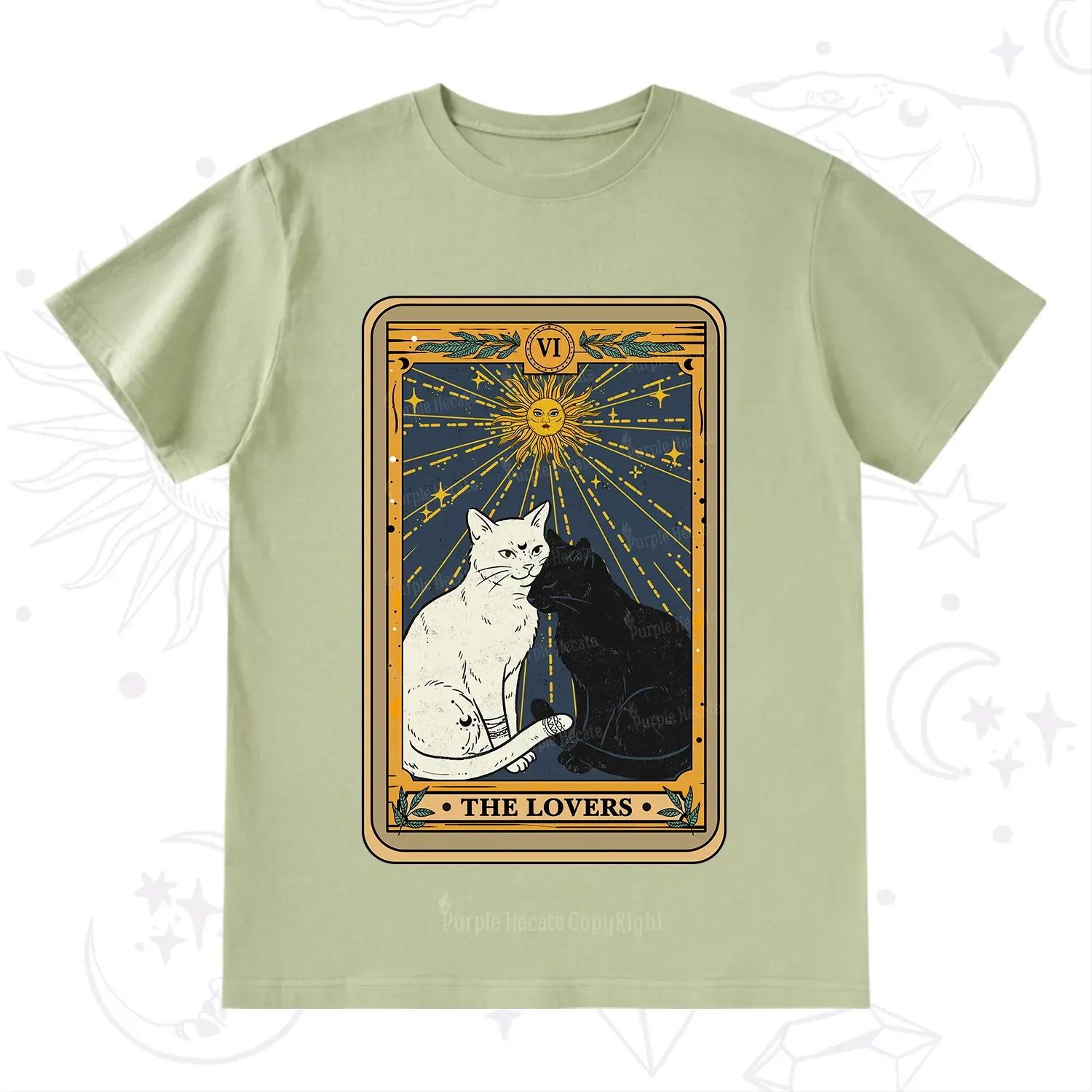 Purplehecate The Lovers Cat Tarot Card T-Shirt