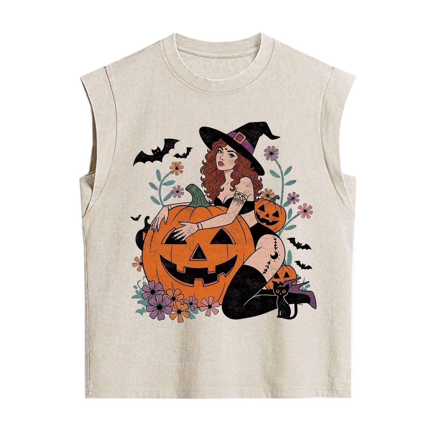 Purplehecate Enchanting Pumpkin Witch Halloween Vintage Washed Tank