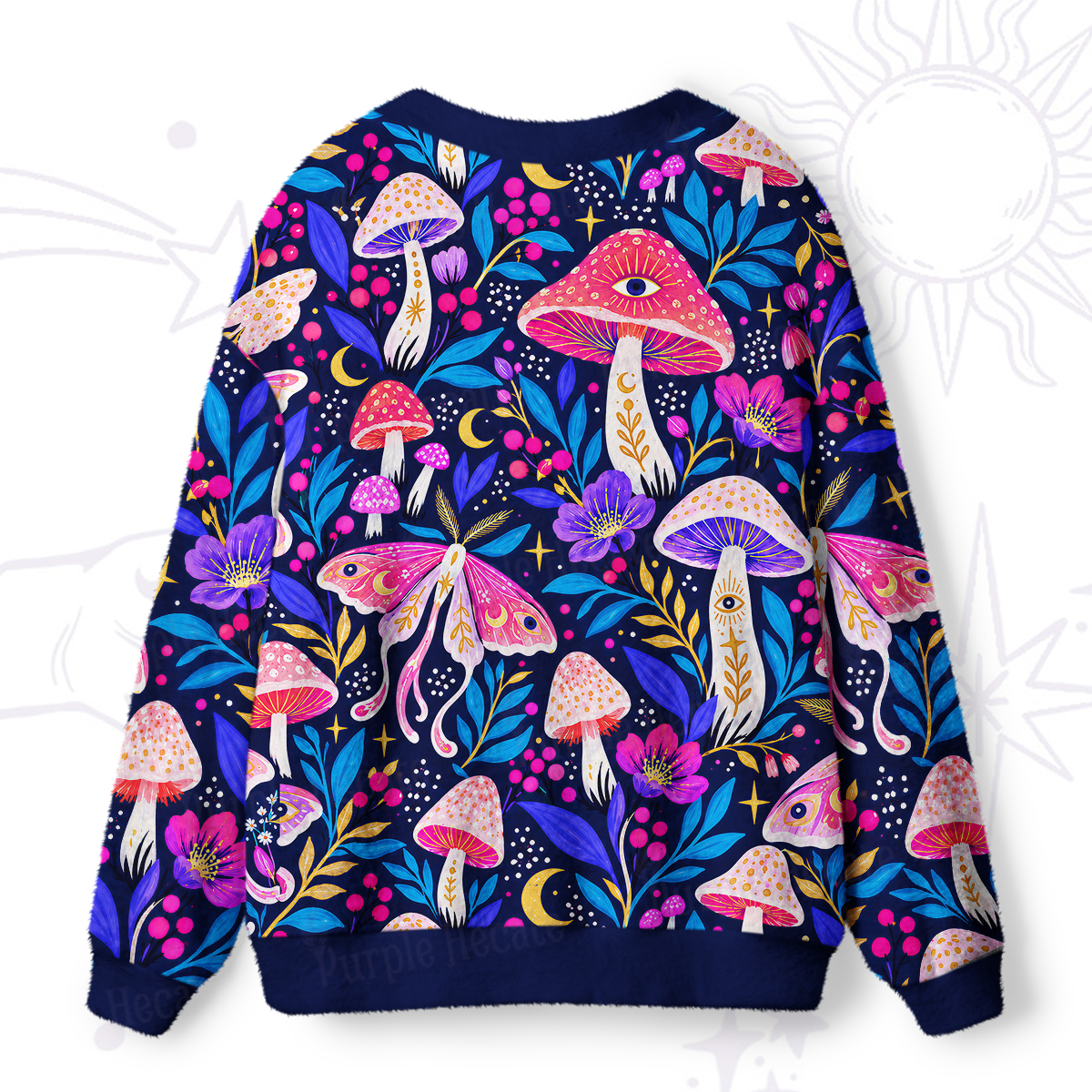 Purplehecate Midnight Magic Mushrooms and Moths Ugly Cardigan Sweaters