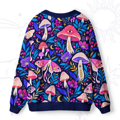 Purplehecate Midnight Magic Mushrooms and Moths Ugly Cardigan Sweaters