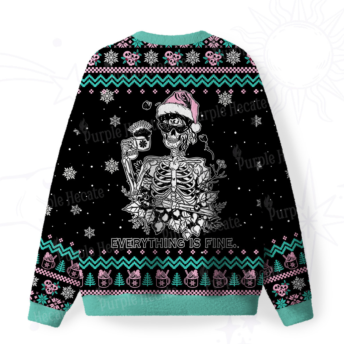 Purplehecate Everything Is Fine Christmas Fuzzy Ugly Christmas Sweatshirt