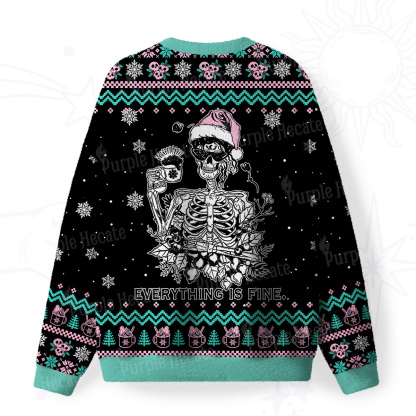Purplehecate Everything Is Fine Christmas Fuzzy Ugly Christmas Sweatshirt