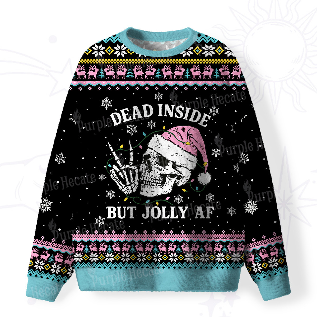 Purplehecate Dead Inside But Jolly AF Christmas Fuzzy Ugly Christmas Sweatshirt