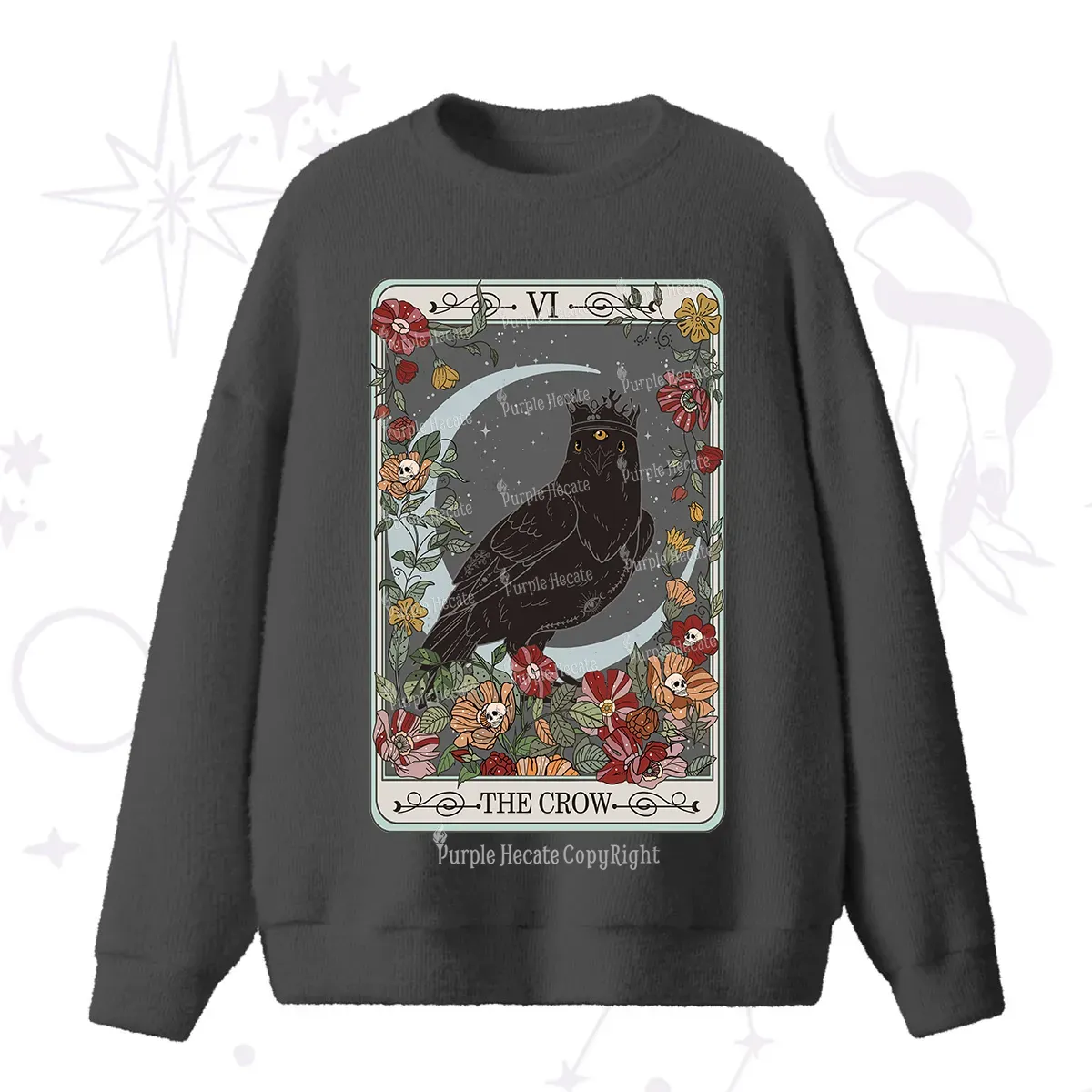 Purplehecate The Crow Tarot Card Fuzzy Ugly Sweater