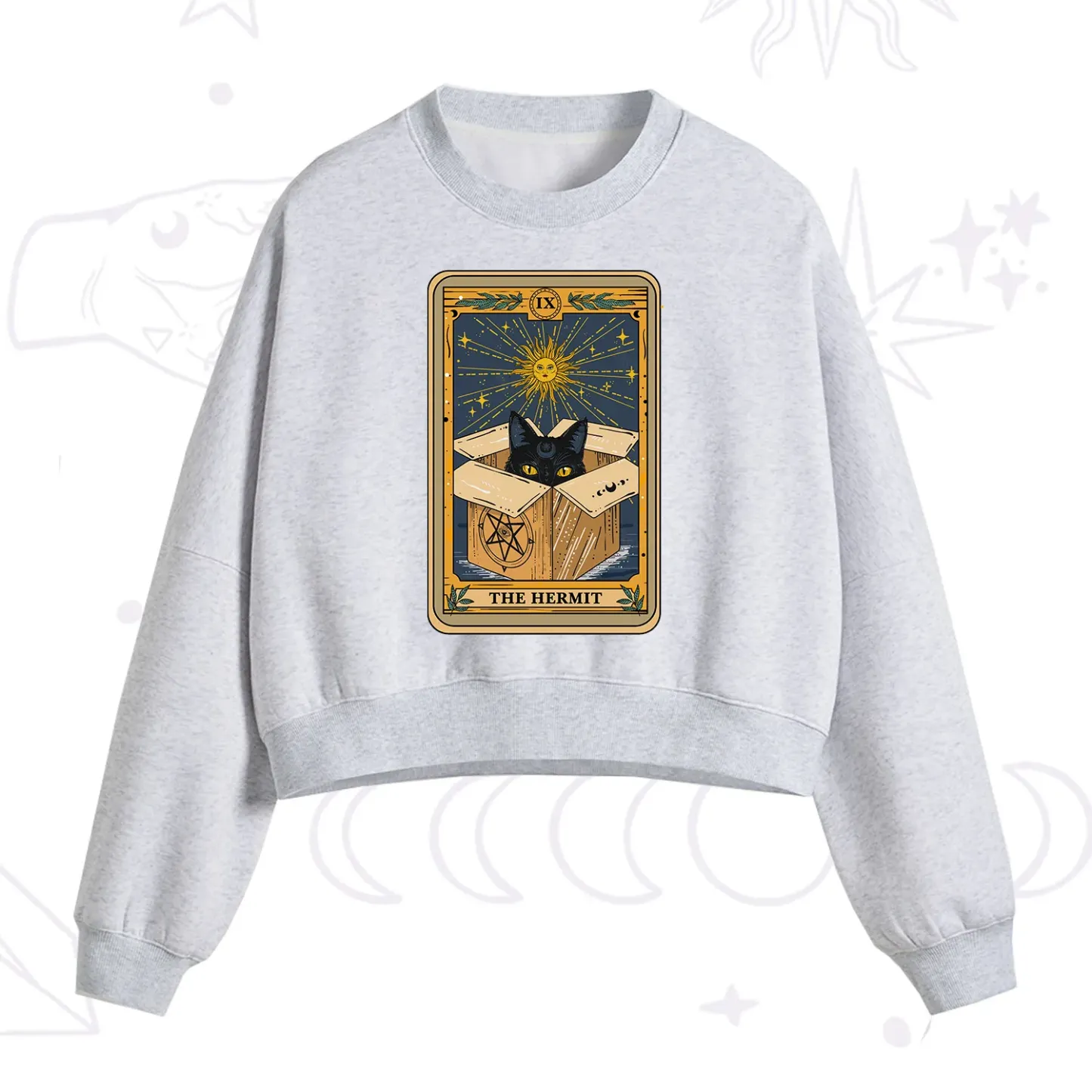 Purplehecate The Hermit Cat Tarot Card Fleece Cropped Sweatshirt