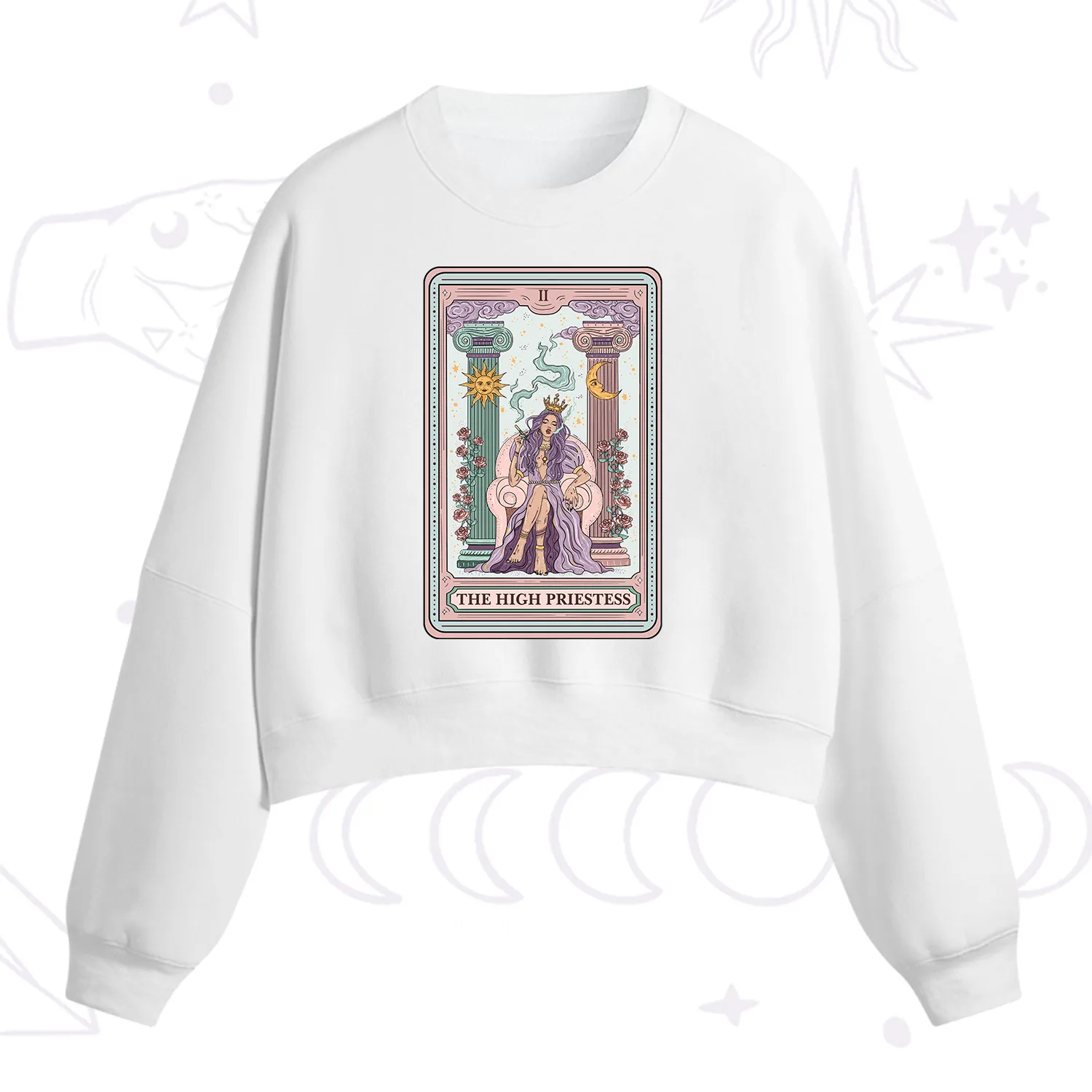Purplehecate The High Priestess Tarot Card Fleece Cropped Sweatshirt