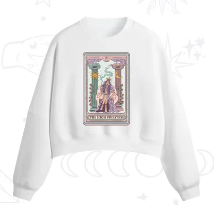 Purplehecate The High Priestess Tarot Card Fleece Cropped Sweatshirt