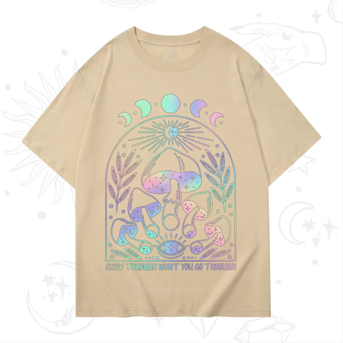 Purplehecate Moon Phases Mushroom T-Shirt