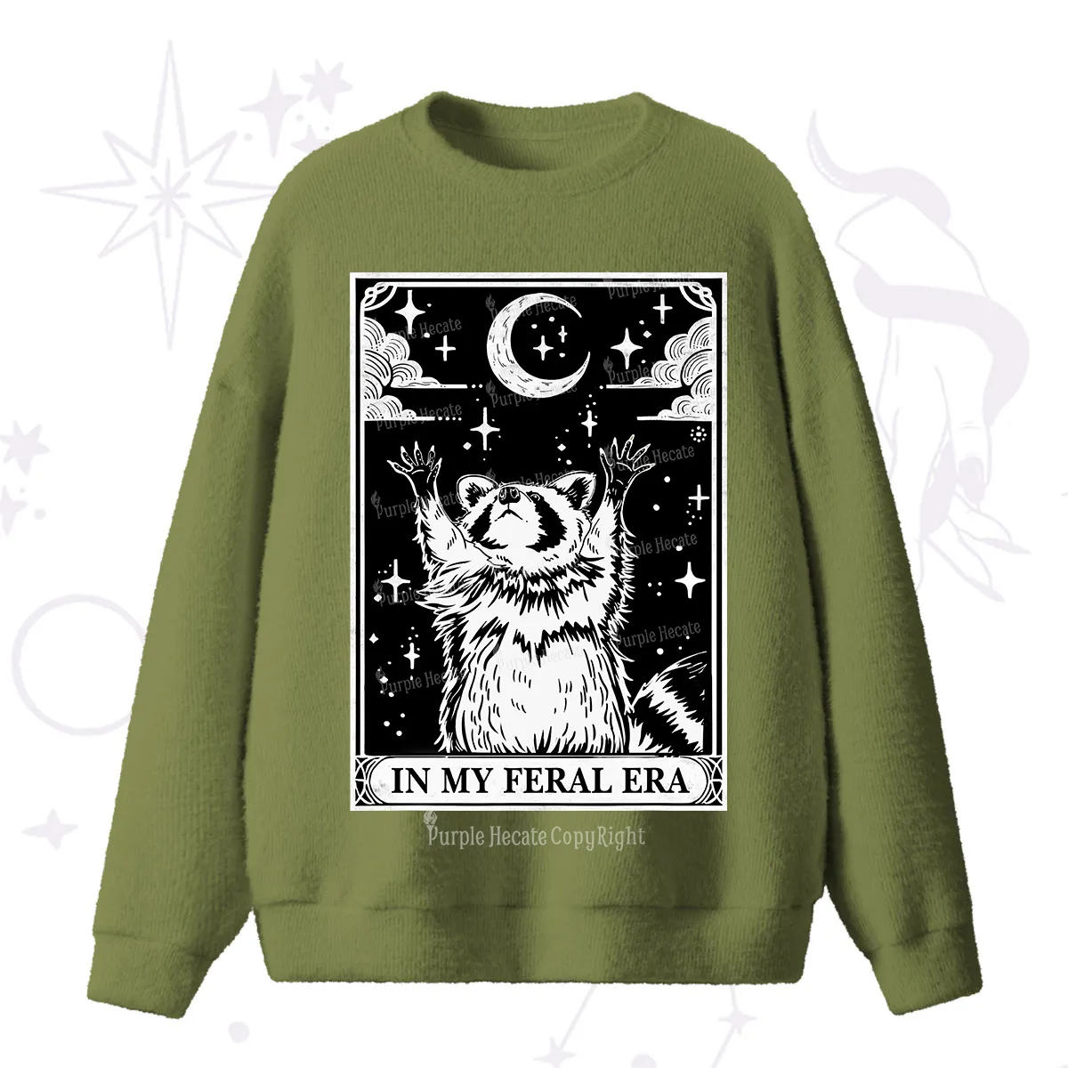 Purplehecate The In My Feral Era Oracle Card Fuzzy Ugly Sweater