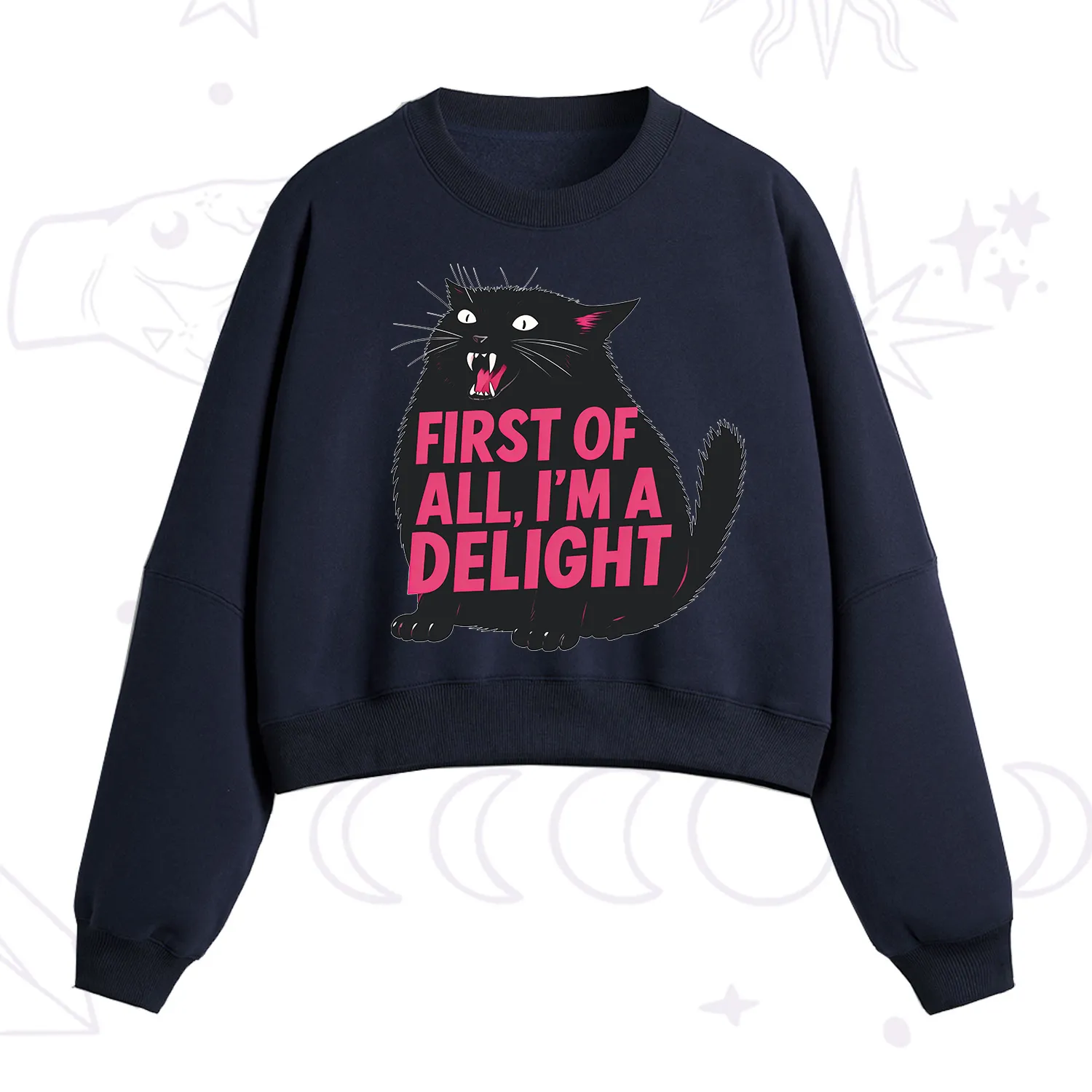 Purplehecate First Of All I'm A Delight Cat Fleece Cropped Sweatshirt