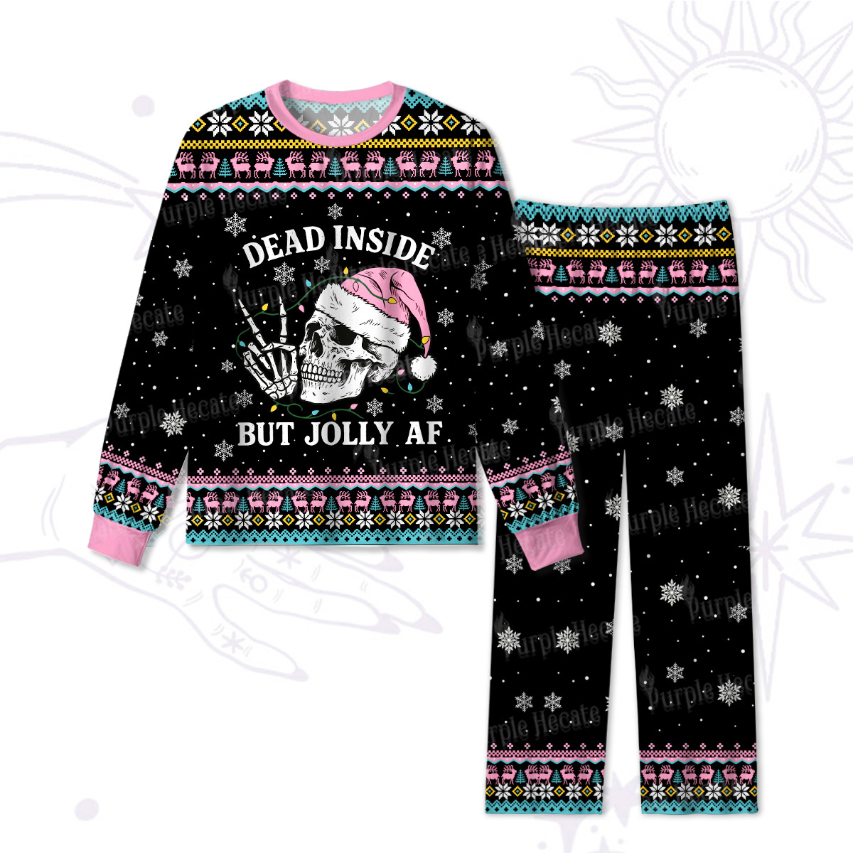 Purplehecate Dead Inside But Jolly AF Christmas Pajamas