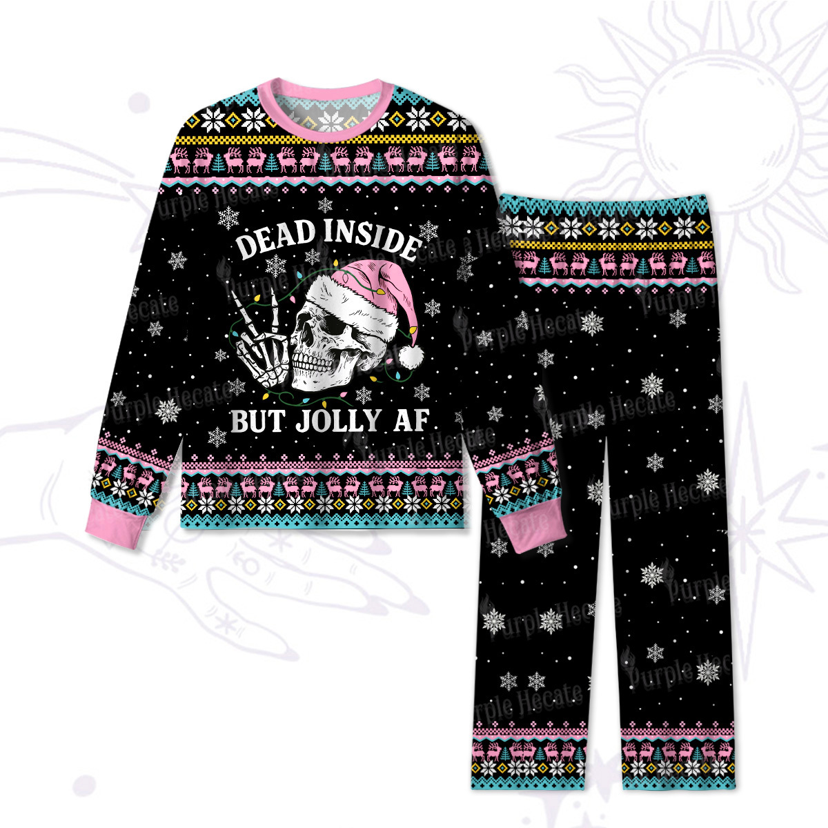 Purplehecate Dead Inside But Jolly AF Christmas Pajamas