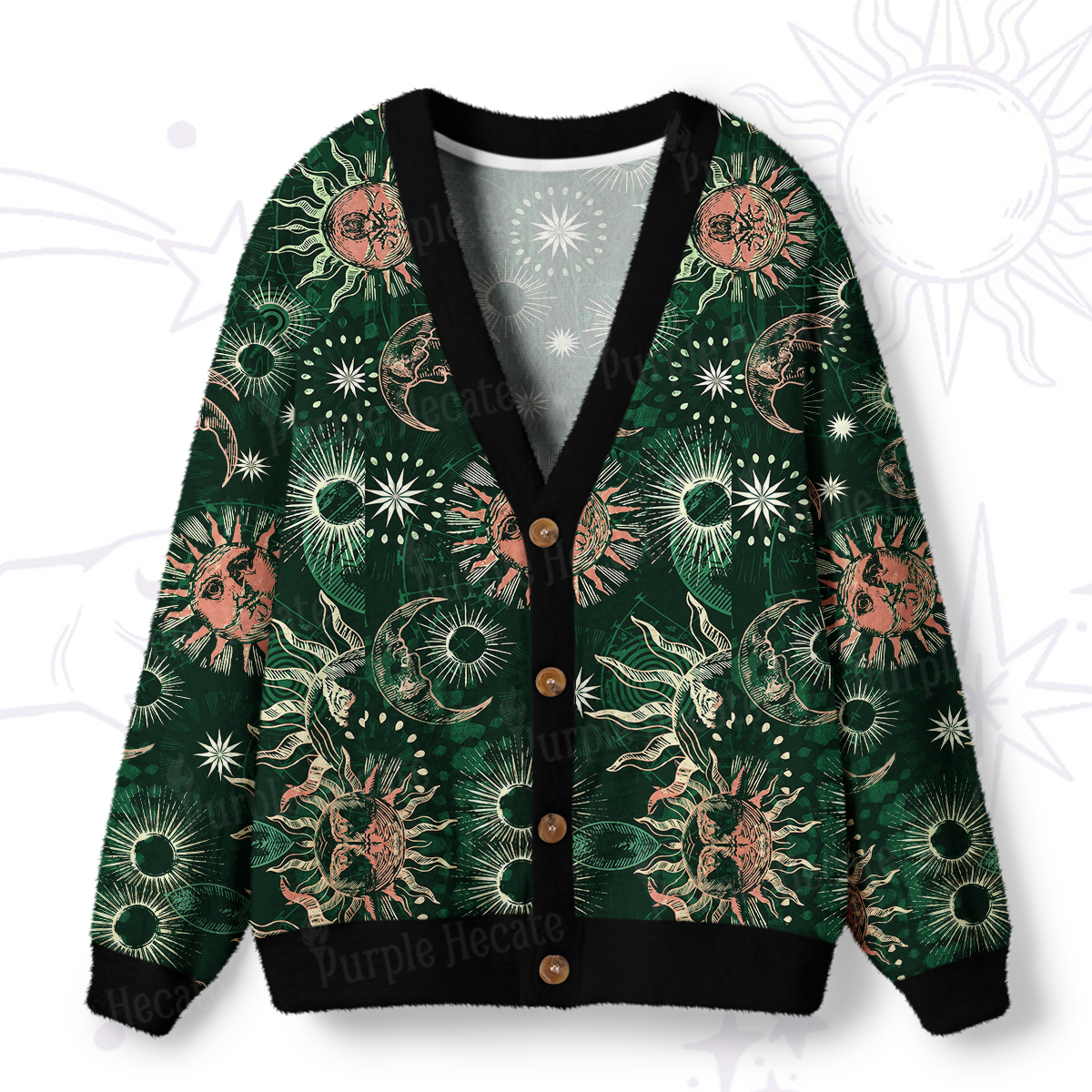 Purplehecate Starbound Celestial Sun & Moon Ugly Cardigan Sweaters