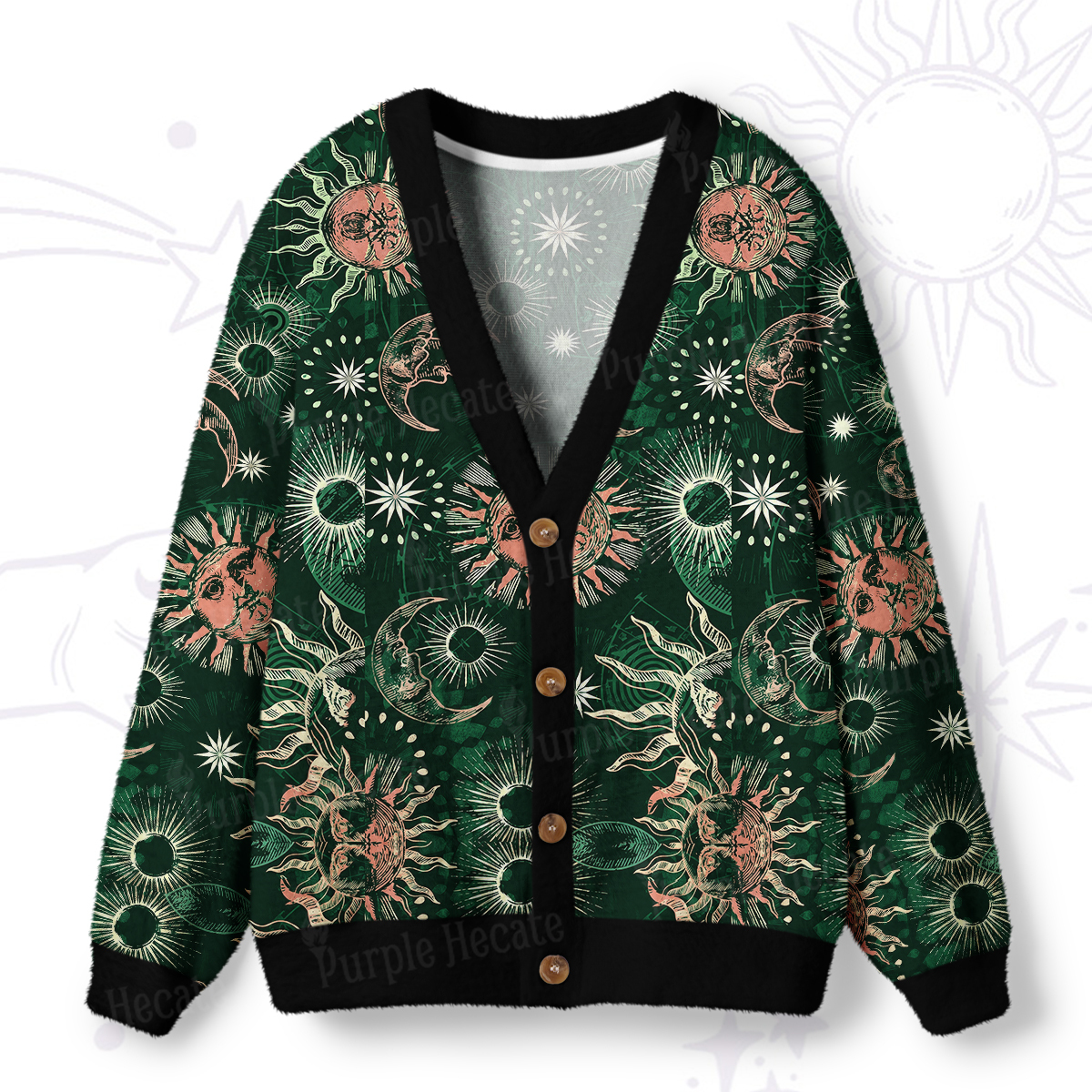 Purplehecate Starbound Celestial Sun & Moon Ugly Cardigan Sweaters