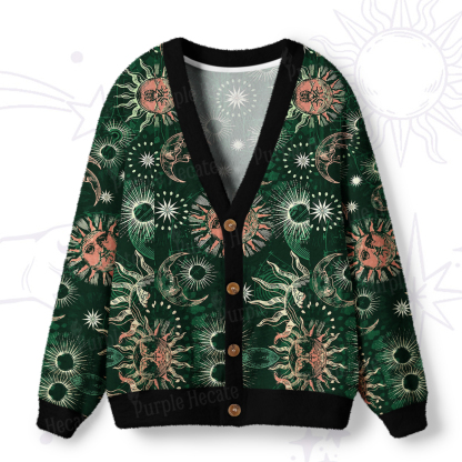 Purplehecate Starbound Celestial Sun & Moon Ugly Cardigan Sweaters