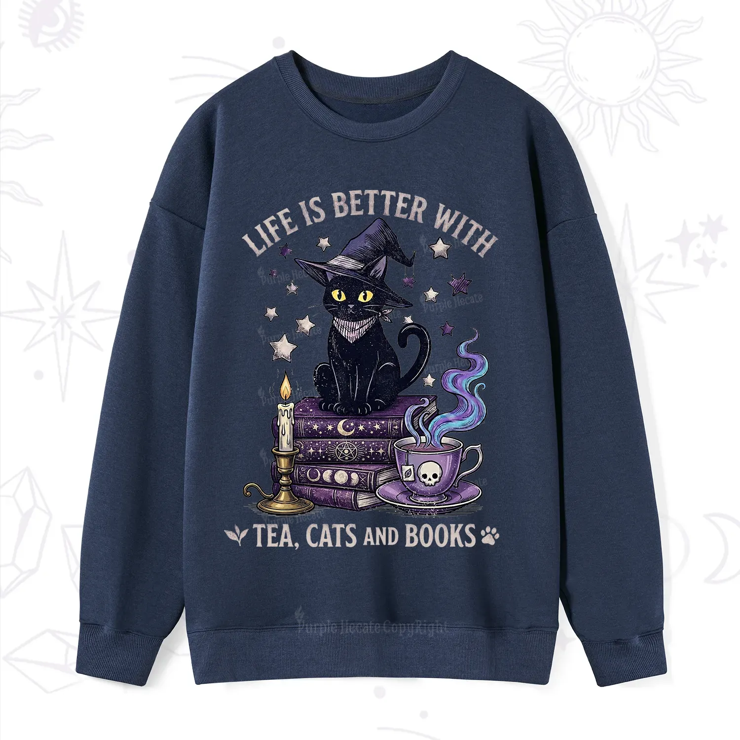 Purplehecate Life Is Better With Cats And Books Sweatshirt