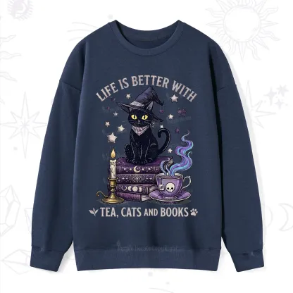 Purplehecate Life Is Better With Cats And Books Sweatshirt
