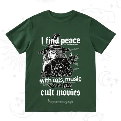 Purplehecate I Find Peace With Cats Music Cult Movies T-Shirt