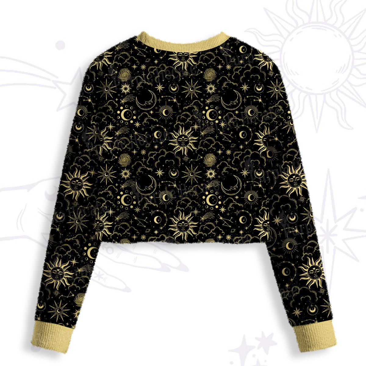 Purplehecate Mysterious Star & Moon Crop Fuzzy Ugly Sweatshirt