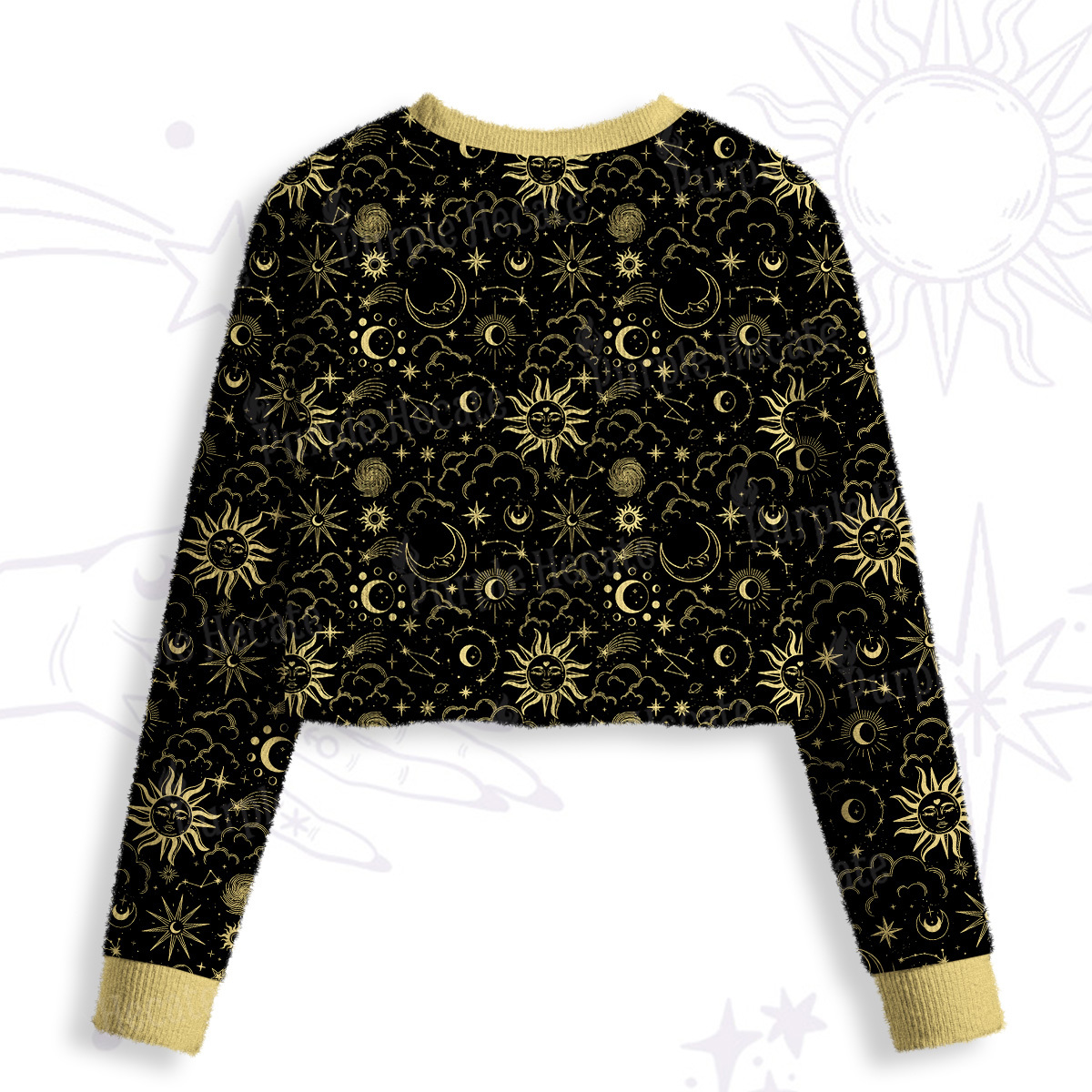 Purplehecate Mysterious Star & Moon Crop Fuzzy Ugly Sweatshirt