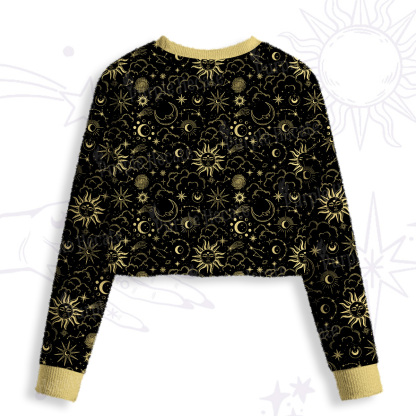 Purplehecate Mysterious Star & Moon Crop Fuzzy Ugly Sweatshirt
