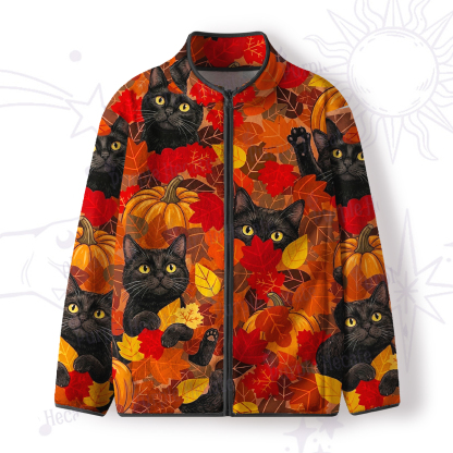 Purplehecate Autumn Pumpkin Patch Black Cat Full Zip Fleece Jacket