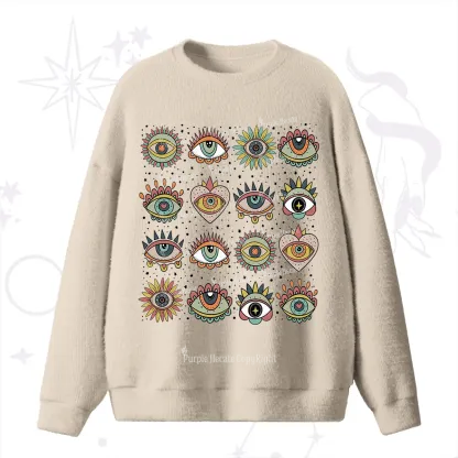 Purplehecate Mystical Evil Eye Pattern Fuzzy Ugly Sweater