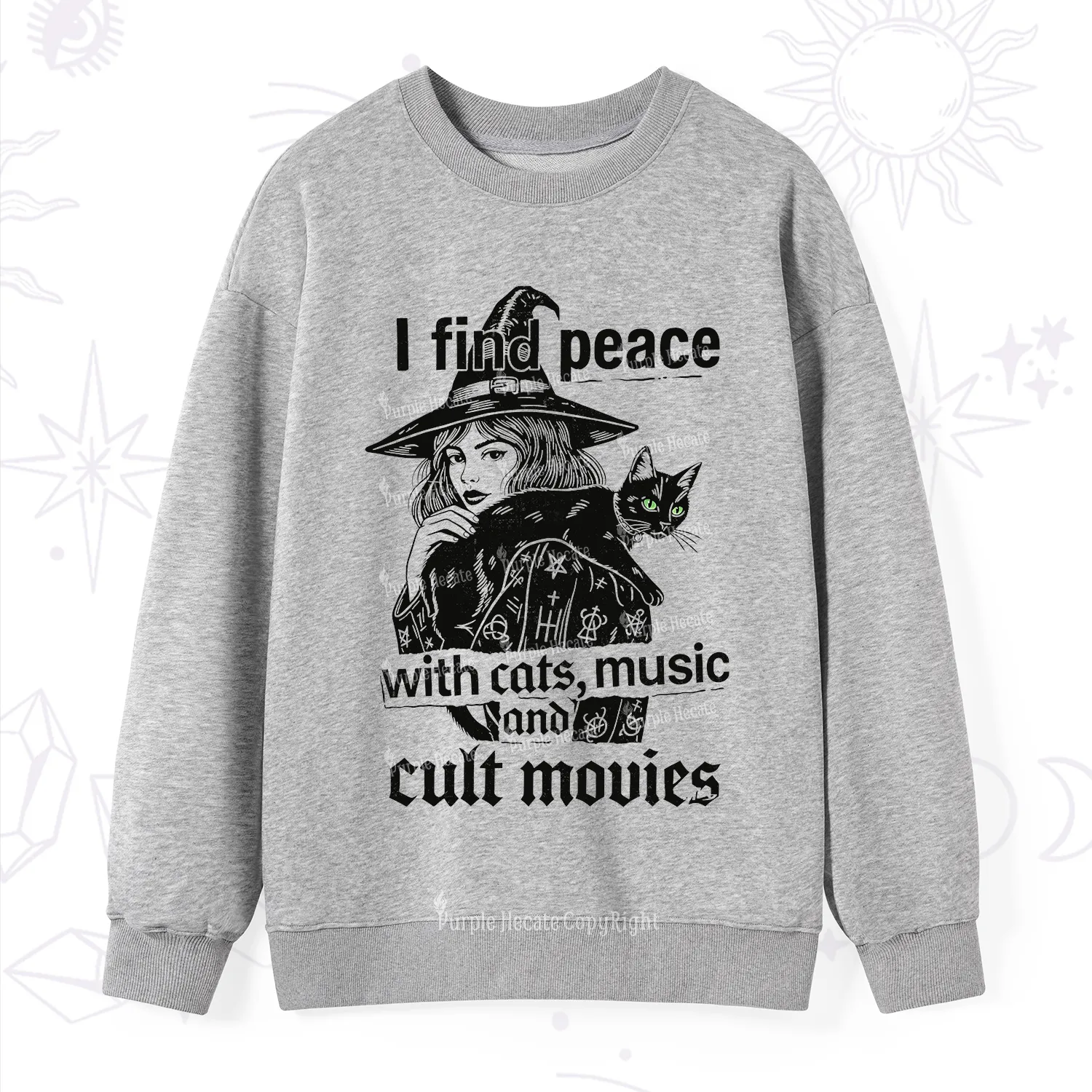 Purplehecate I Find Peace With Cats Music Cult Movies Sweatshirt