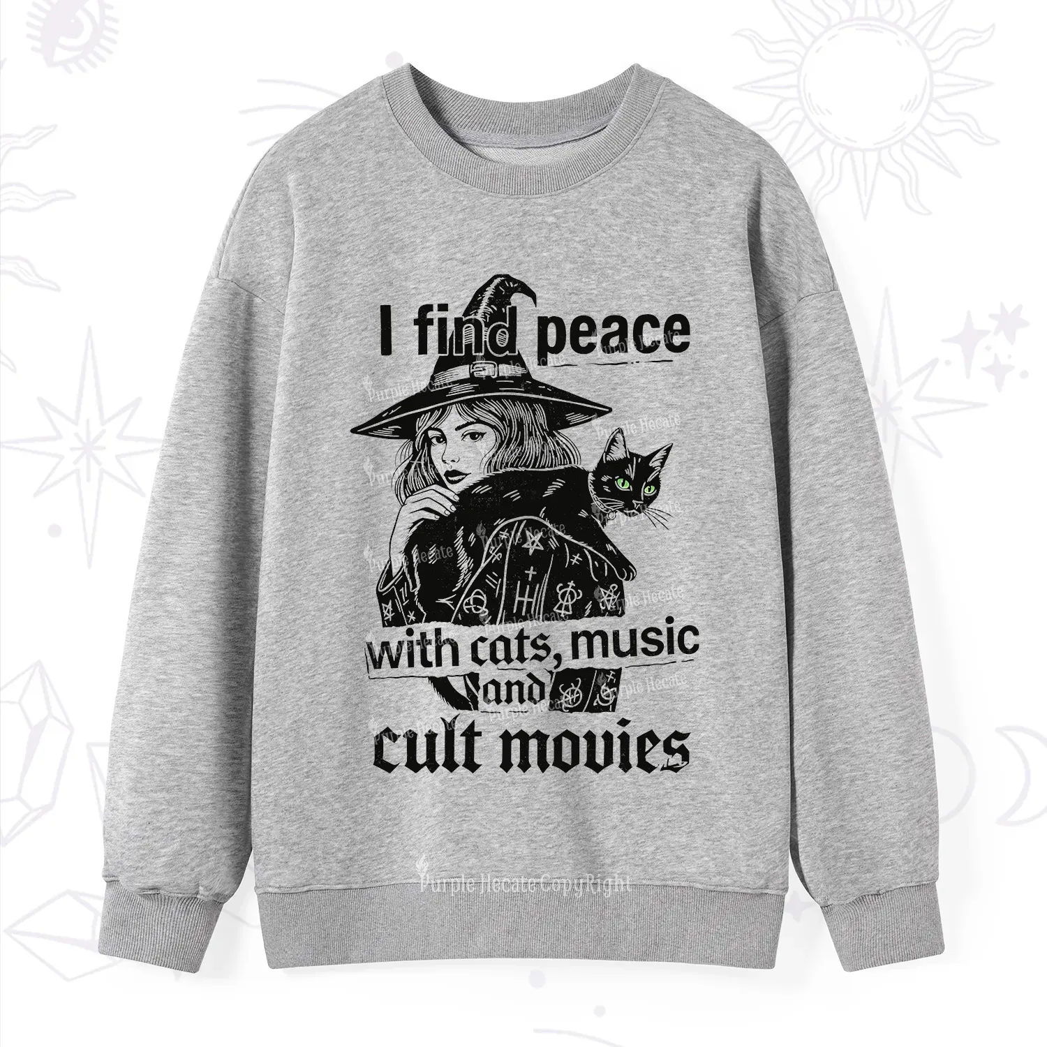 Purplehecate I Find Peace With Cats Music Cult Movies Sweatshirt