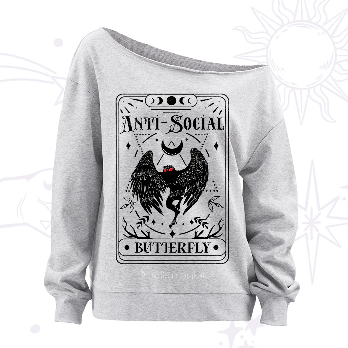 Purplehecate The Antisocial Butterfly Oracle Card Off The Shoulder Sweatshirt