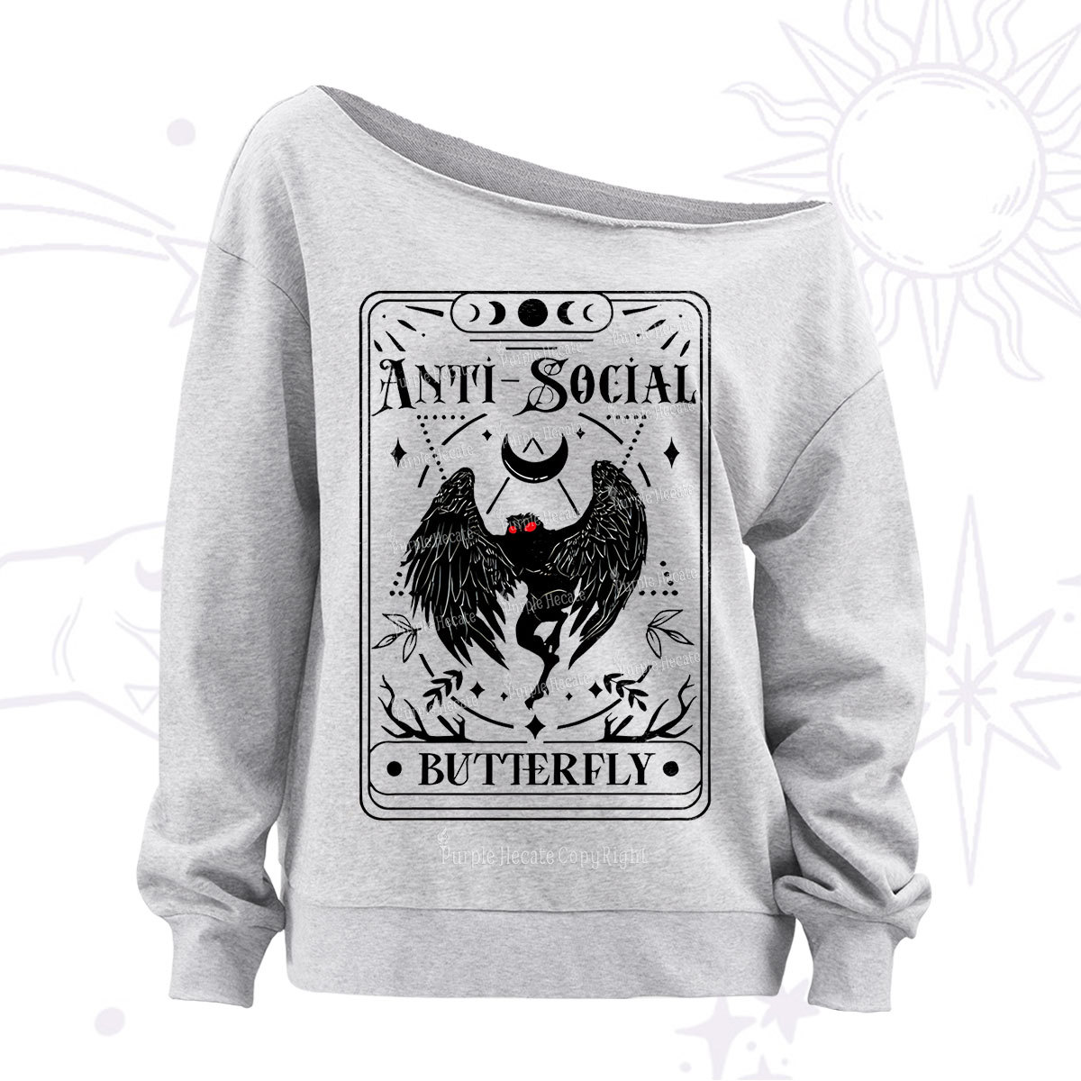 Purplehecate The Antisocial Butterfly Oracle Card Off The Shoulder Sweatshirt