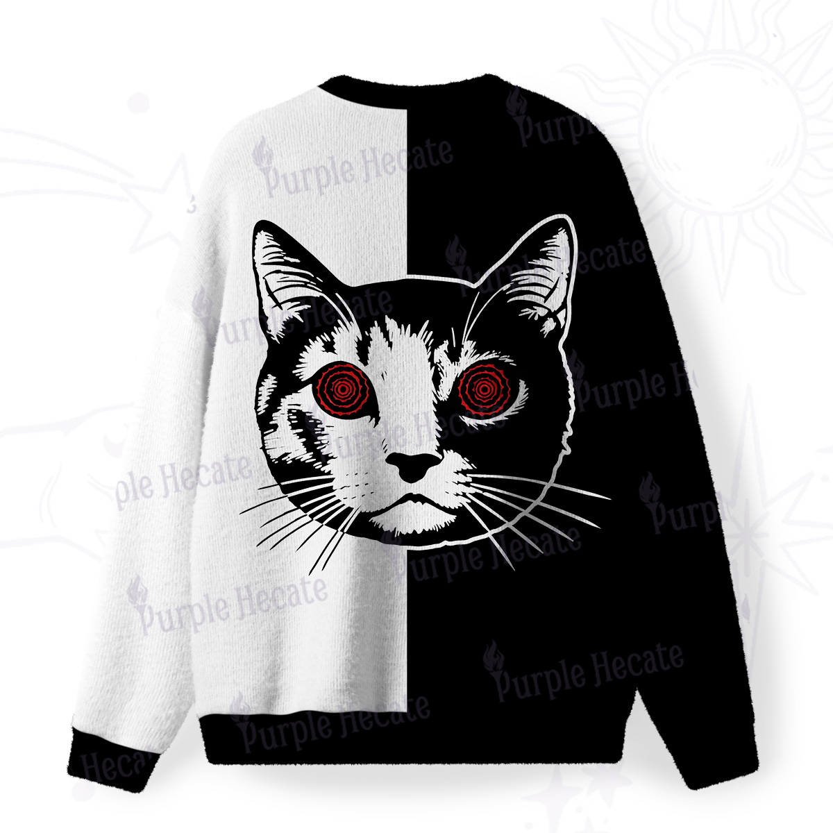 Purplehecate Hypnotic Cat Fuzzy Ugly Christmas Sweatshirt