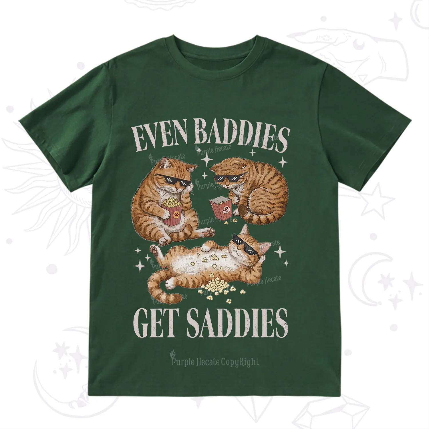 Purplehecate Even Baddies Get Saddies Funny Cat T-Shirt