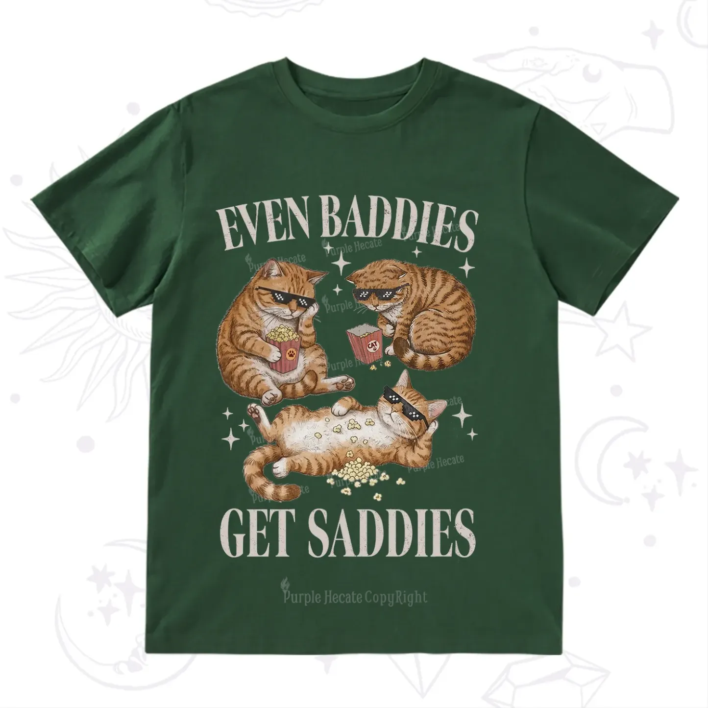 Purplehecate Even Baddies Get Saddies Funny Cat T-Shirt