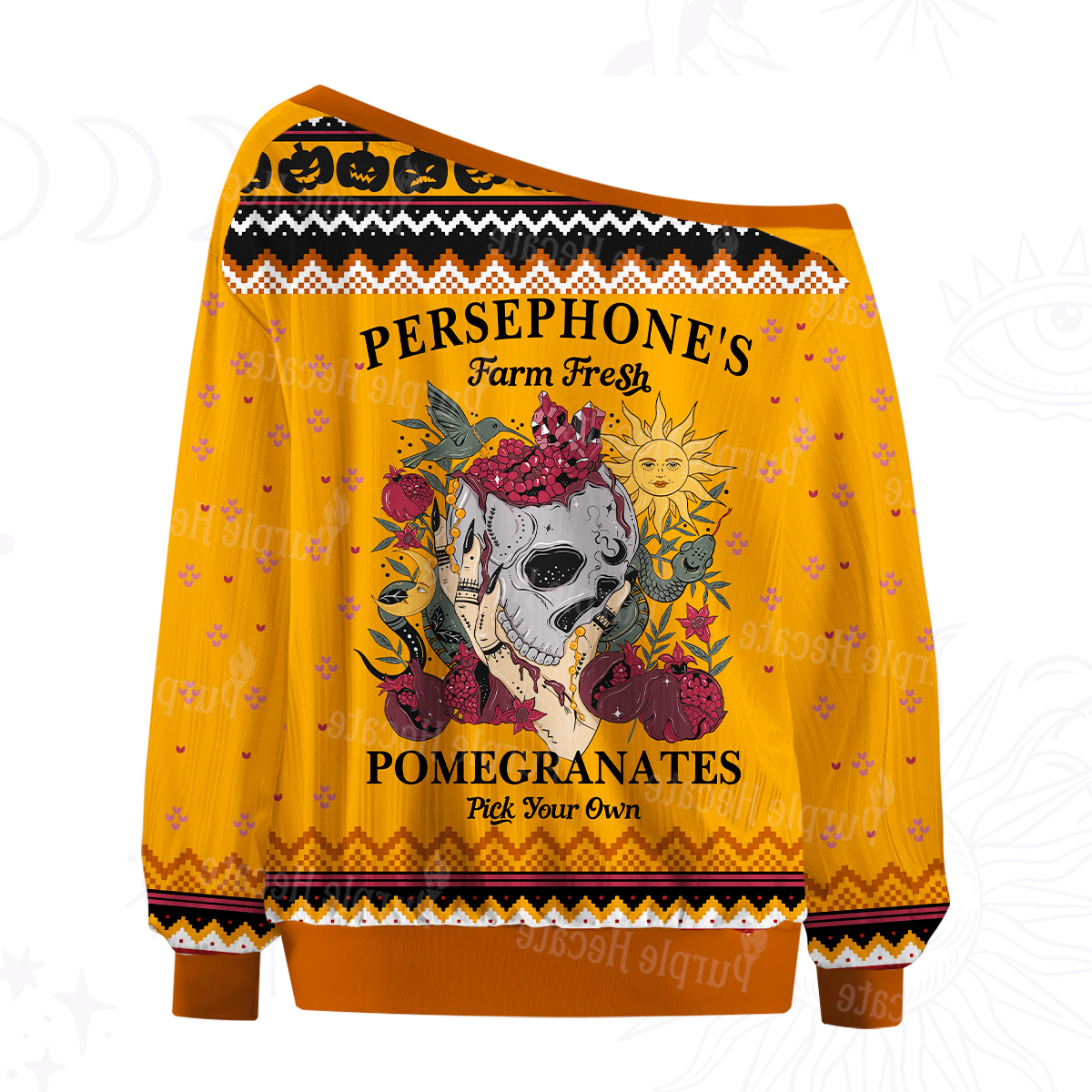 Purplehecate Persephone's Farm Fresh Pomegranates Pick Your Own Off The Shoulder Graphic Jersey