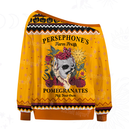 Purplehecate Persephone's Farm Fresh Pomegranates Pick Your Own Off The Shoulder Graphic Jersey