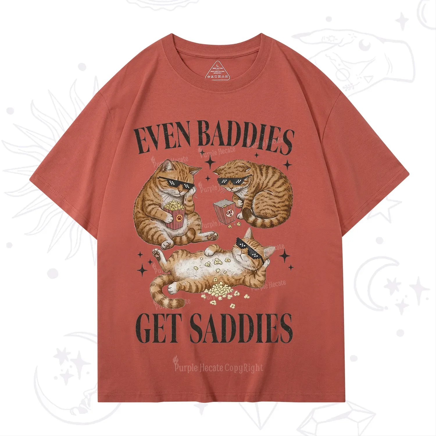 Purplehecate Even Baddies Get Saddies Funny Cat T-Shirt