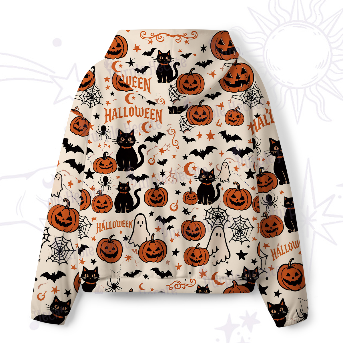 Purplehecate Halloween Ghost Black Cat All-Over Print Hoodie