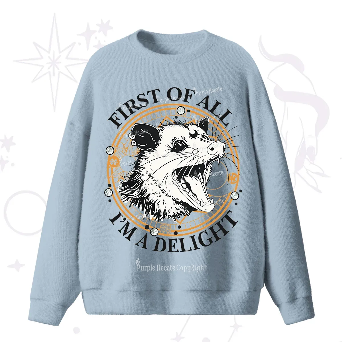 Purplehecate First Of All I Am A Delightful Angry Opossum Fuzzy Ugly Sweater